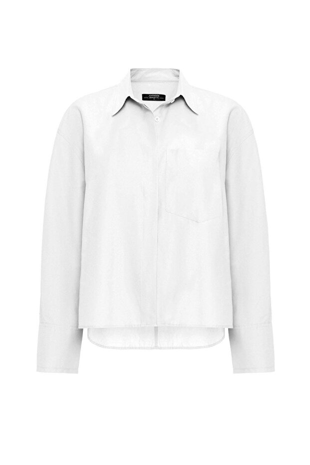 Beyaz Kadın Basic Poplin Gömlek - 7
