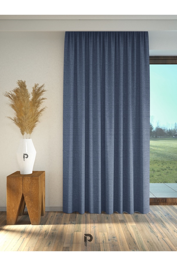 ستارة خلفية برباط من الكتان بلون النيلي - 2