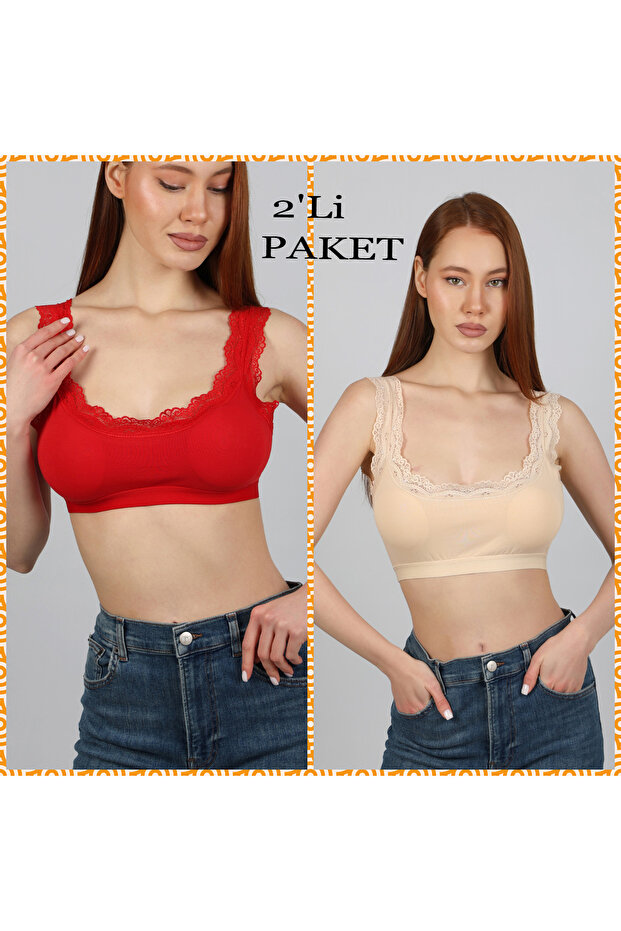 Women's Lace Bustier with Pads, Economic 2-Pack, Skin/Red