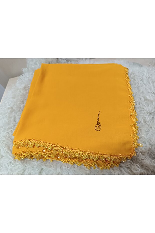 Handmade Sand Beaded Crochet Print Writing, Cheesecloth Yemeni, Scarf, 4 Edges Embroidered