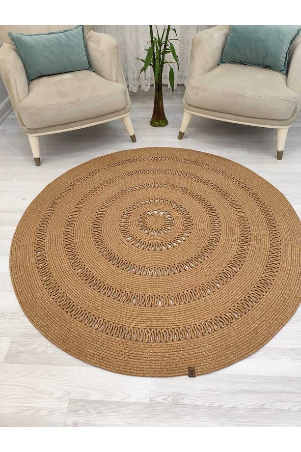 jüt Hasır görünümlü Desenli Modern El Örgüsü daire Halı Kilim - 3