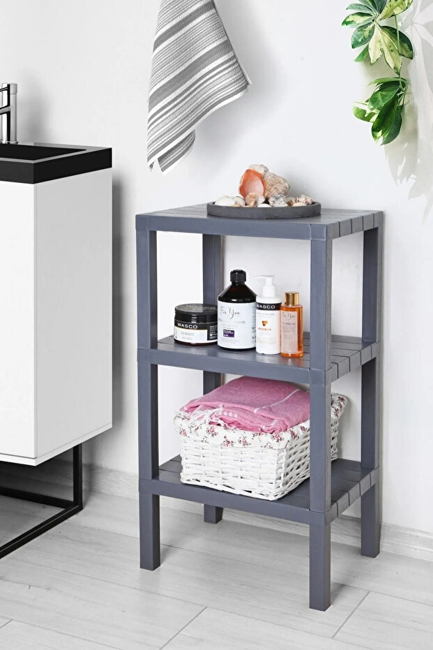 3-Tier Modular Bathroom Shelf Kitchen Balcony Living Room Garden Shelf Bookshelf Organizer, Anthracite