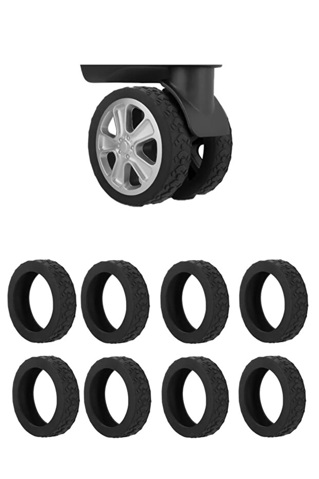 Silicone Wearproof Anti Sound Suitcase Wheel Case Skidproof Mold - 8Pcs Black - C01