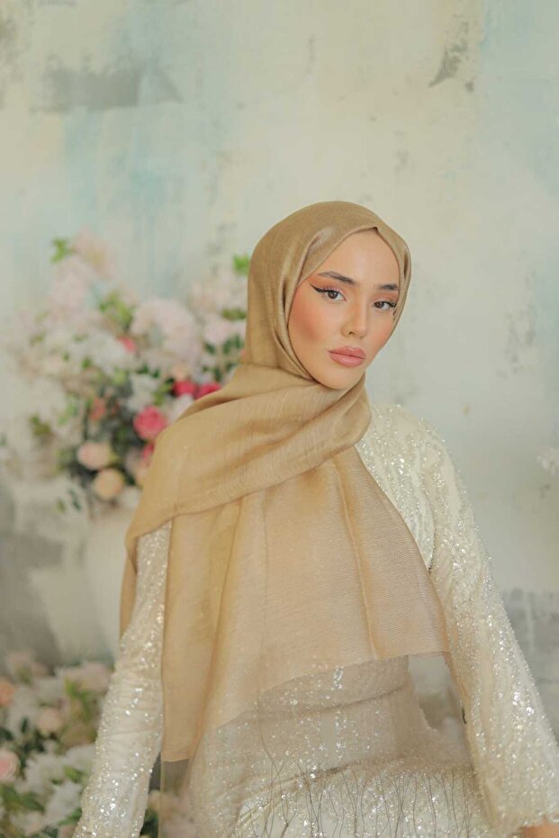 %30 İpek Çift Katlı Tül Şal - Dore - 1