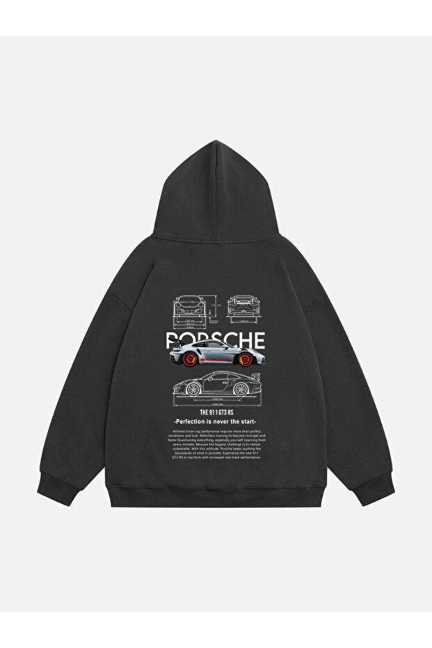 Unisex Porsche Gt3 Printed Hooded Fleece Oversize Sweatshirt