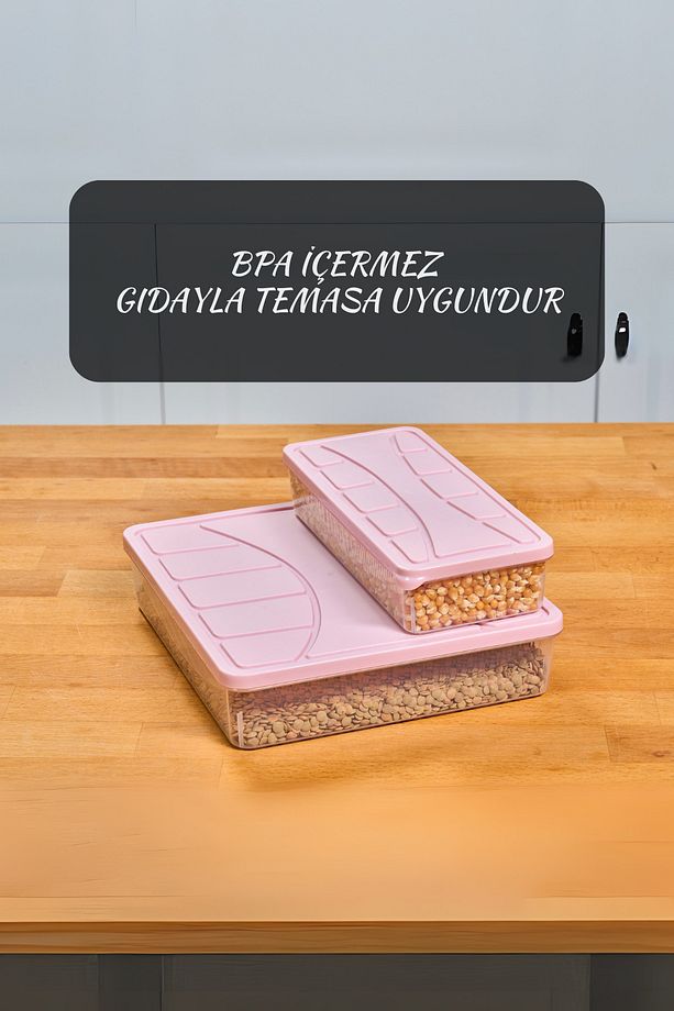 Saklama Kabı Soft Kapak 3 Lü Set ( 2 Adt 1.1 Lt ) ( 1 Adt 3 Lt ) Pudra Pembe Dondurucu Kabı - 3