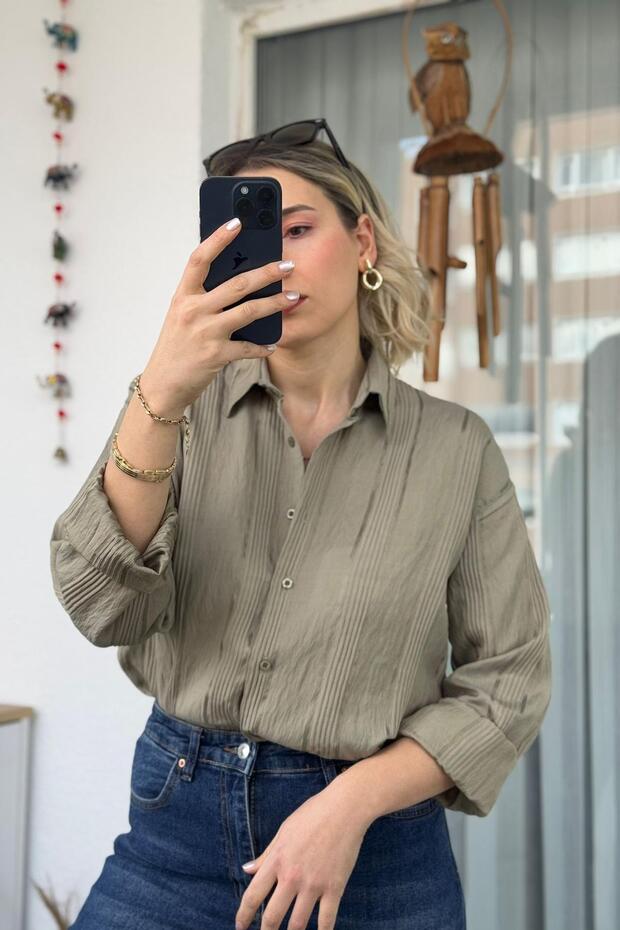 Long Sleeve Channeled Khaki Jacquard Shirt