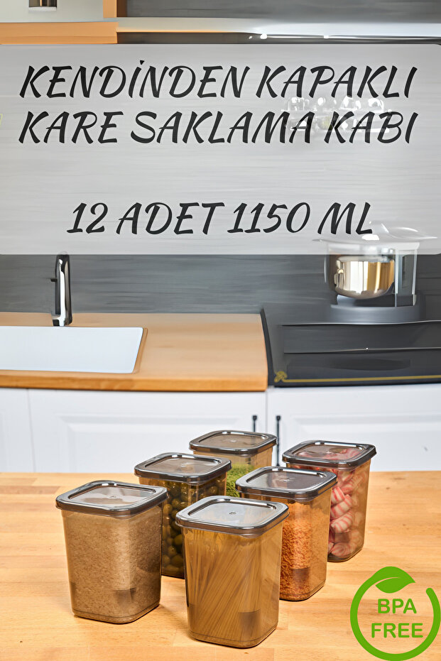 Set of 12 Self-Covered Square Storage Containers Anthracite Food and Condiment Set 1150 ml
