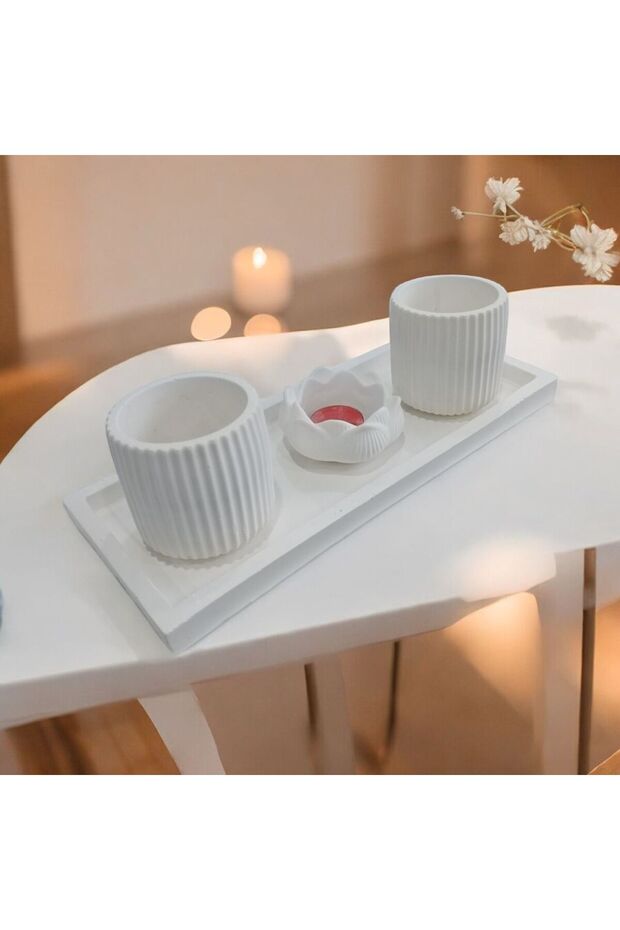 4'lü Dekoratif Biblo Vazo Mumluk Tabak Set - 3