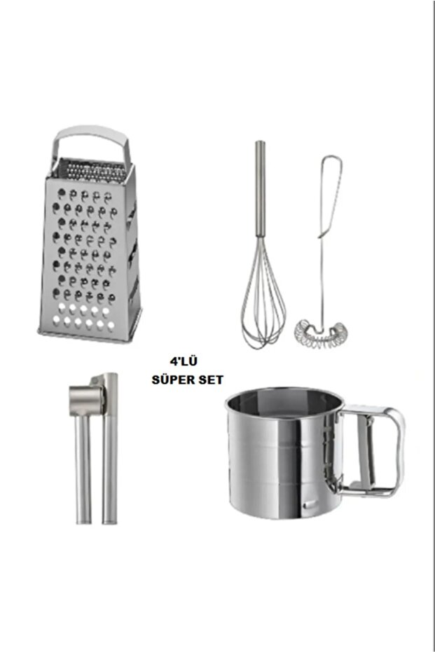 5-piece 4-piece Set, Idealısk Grater 2-piece Whisk Set Frk Cone Steel Garlic Ezici Idealısk Flour Screen
