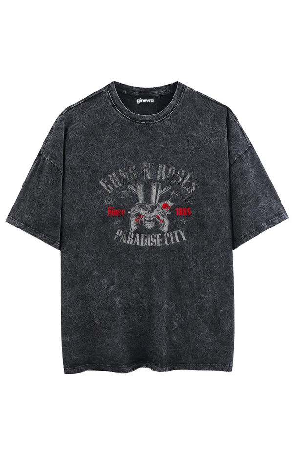 Unisex Washed Paradise City Printed Oversize T-Shirt