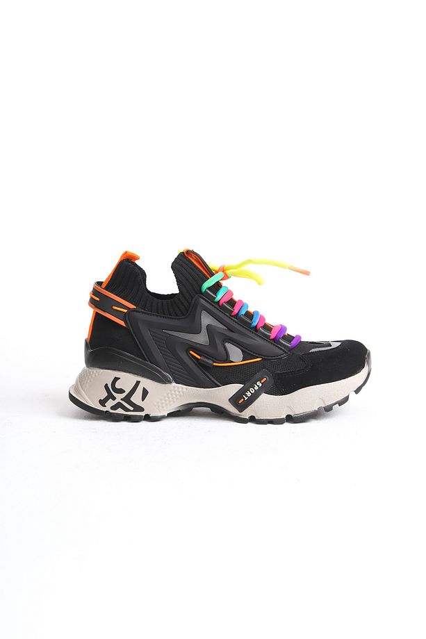 Kadın Sneaker Yüksek Taban Bağcıklı Spor Ayakakbı Flexy Siyah - 3