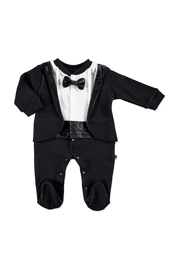 Baby Tuxedo Interlock Long Sleeve Booties Baby Collar Jumpsuit