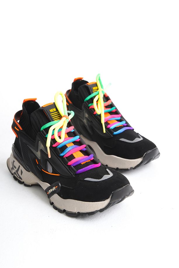 Kadın Sneaker Yüksek Taban Bağcıklı Spor Ayakakbı Flexy Siyah - 1