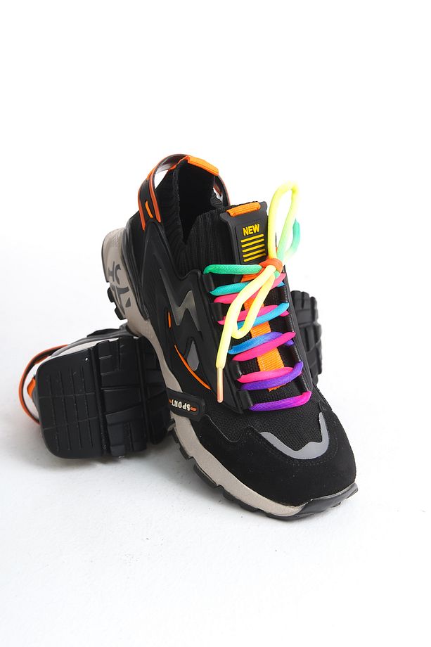 Kadın Sneaker Yüksek Taban Bağcıklı Spor Ayakakbı Flexy Siyah - 7