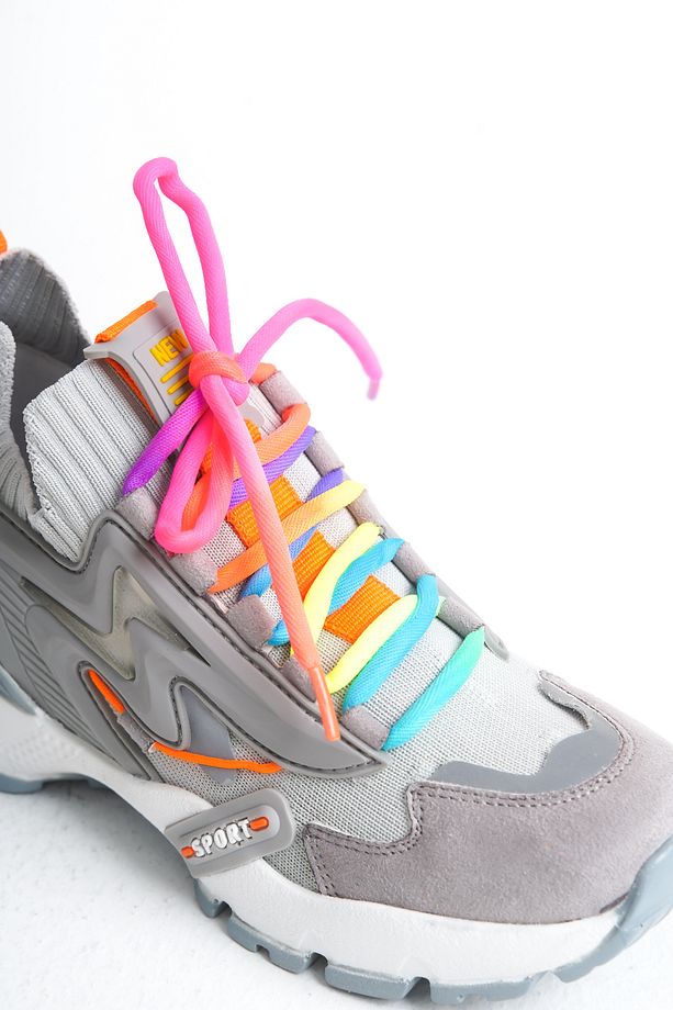 Kadın Sneaker Yüksek Taban Bağcıklı Spor Ayakakbı Flexy Gri - 6