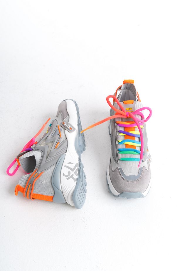 Kadın Sneaker Yüksek Taban Bağcıklı Spor Ayakakbı Flexy Gri - 4