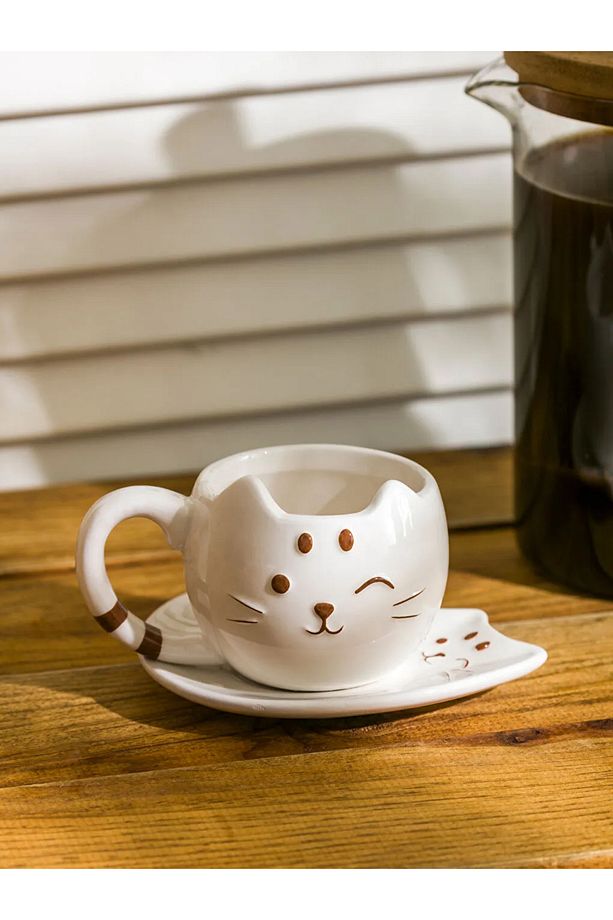 LCW HOME Ekru Kedi Figürlü Porselen Fincan 140 Ml T T - 1