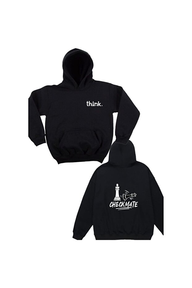Chess Special Design Double Sided Printed Black Hooded Unisex Sweatshirt 5050-21s