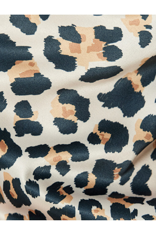 Leopard Patterned Blouse Satin Rope Strap Degaje Collar - 6