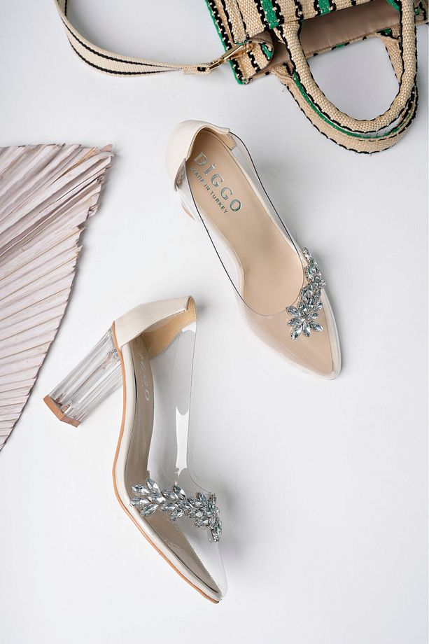 Şeffaf Yüksek Topuk Üzeri Taşlı Kadın Stiletto - 6