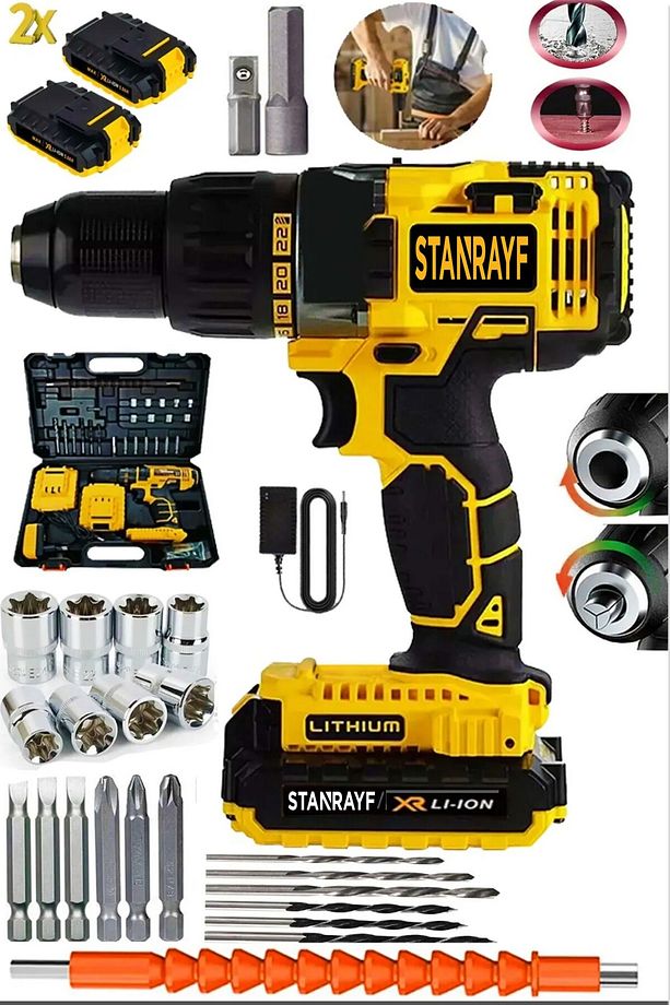 Alman H-tech Mg328/25 Bakır Sargı Çift Çelik Şanzıman Çift Akülü Vidalama Şarjlı Matkap Prof Set - 3
