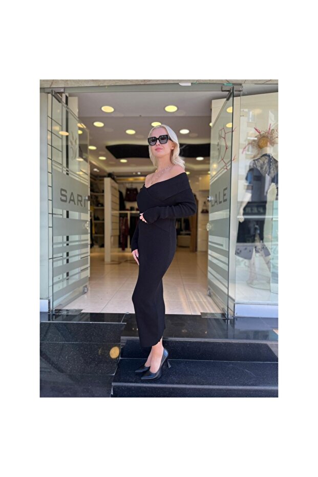 KRUVAZE YAKA TRİKO ELBİSE - 3