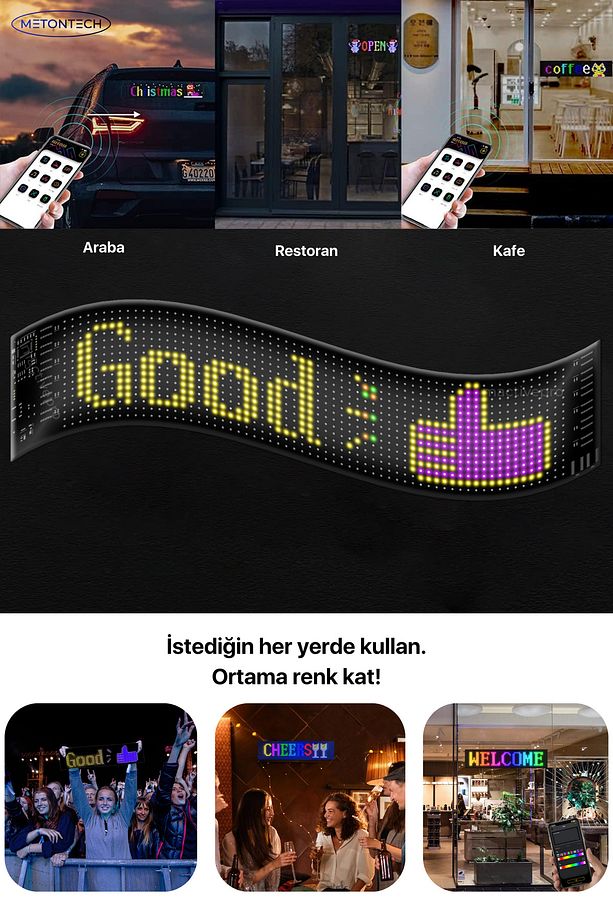 Araç Led Ekran | Kayan Yazı Animasyon, Türk Bayrağı Efektli | Matrix Led Panel, Emoji, Car Led Panel - 4