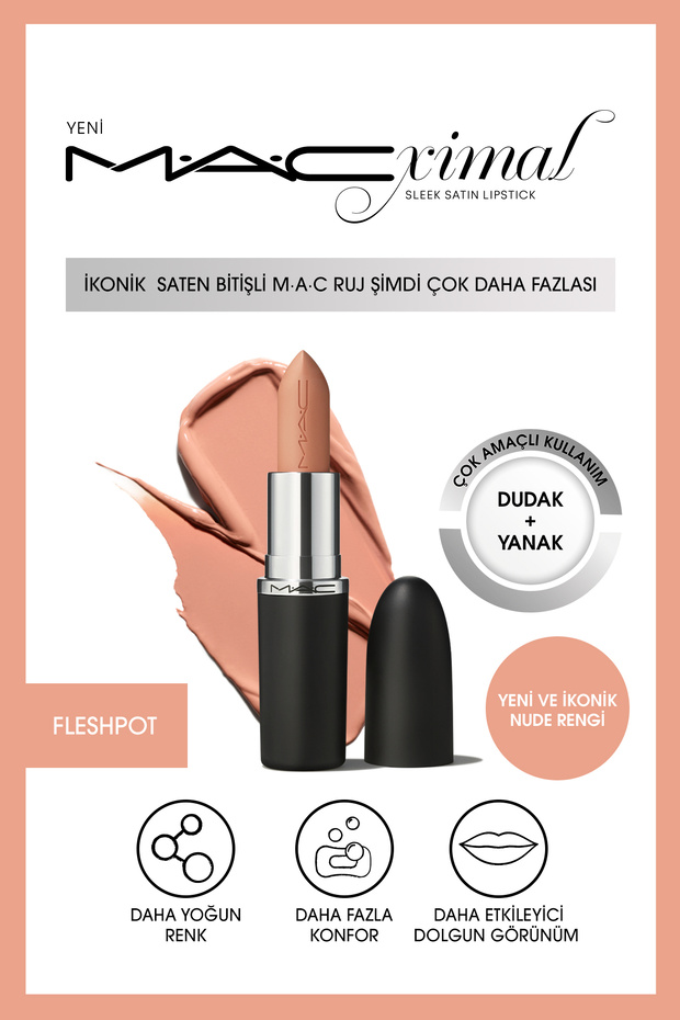 Macximal Sleek Satin Lipstick Iconic Satin Finish Lipstick - Fleshpot 3.5g