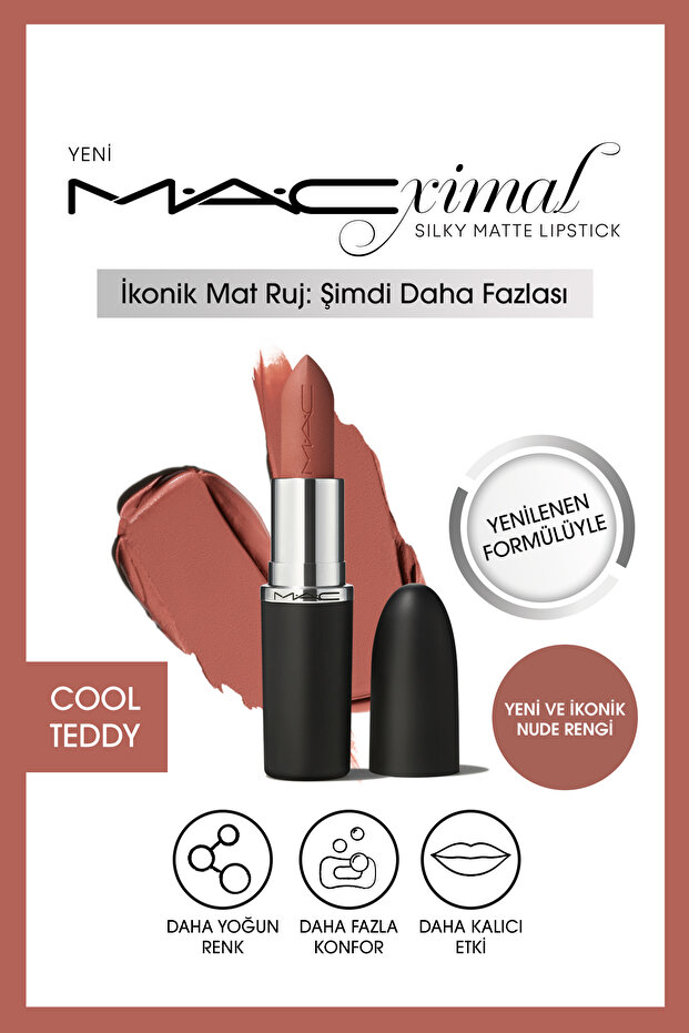أحمر شفاه M·A·Cximal Silky Matte ذو تأثير مرطب يوفر لونًا كثيفًا - كول تيدي