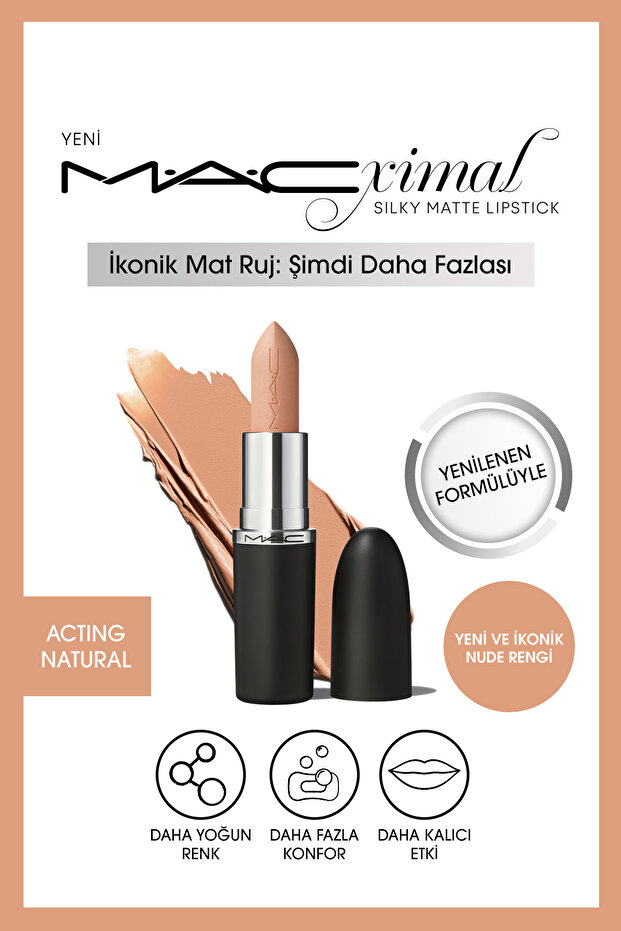 أحمر شفاه M·A·Cximal Silky Matte ذو تأثير مرطب يوفر لونًا كثيفًا - طبيعي المظهر