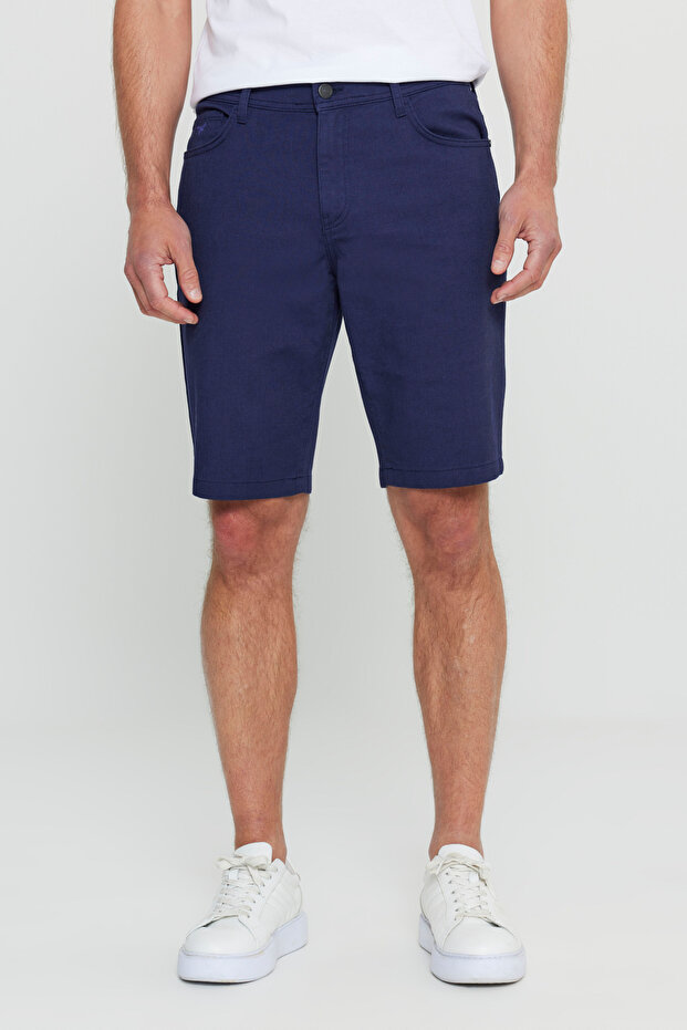 Slim Fit Dar Kesim 5 Cep Armürlü Şort - 1
