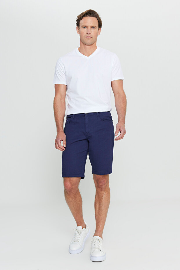 Slim Fit Dar Kesim 5 Cep Armürlü Şort - 2