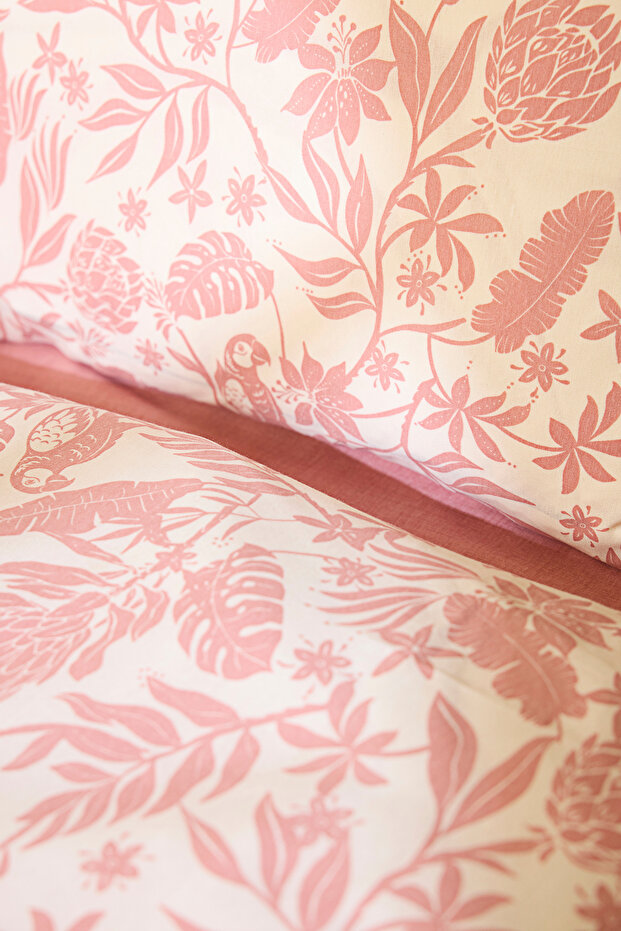 Pembe Pamuk Polyester Karışımlı Çiçek Desenli Tek Kişilik Nevresim Takımı 160x220cm TPHSS25TKN00003 - 3