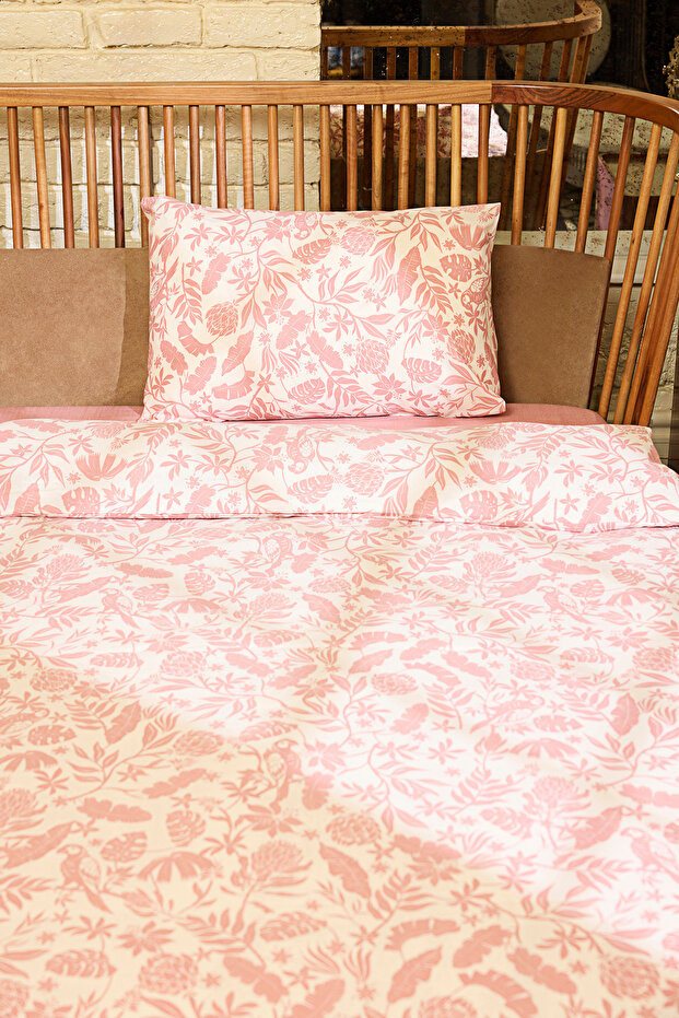 Pembe Pamuk Polyester Karışımlı Çiçek Desenli Tek Kişilik Nevresim Takımı 160x220cm TPHSS25TKN00003 - 1