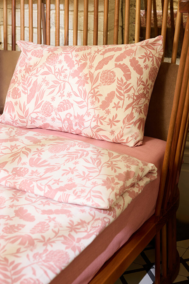 Pembe Pamuk Polyester Karışımlı Çiçek Desenli Tek Kişilik Nevresim Takımı 160x220cm TPHSS25TKN00003 - 2