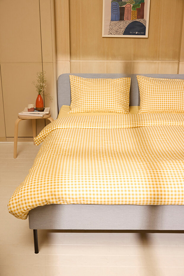 Çift Kişilik Pötikare Desenli Lastikli Çarşaflı Nevresim Takımı 200x220cm TPHSS25CKN00003 - 1