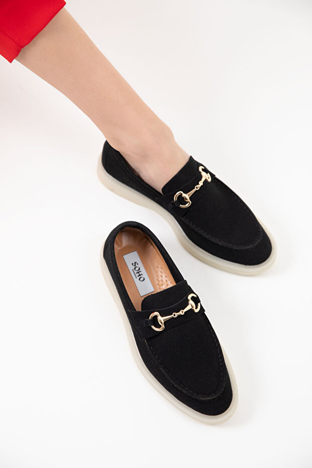 Black Suede Women's Loafer Shoes 20265