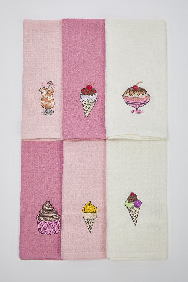 6lı Waffle Nakış Detaylı Mutfak Havlu Seti 30x45cm TPHSS25MH00001 - 2