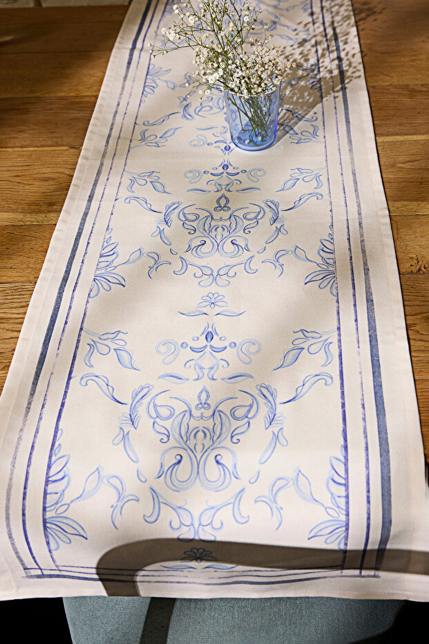 Beyaz-Mavi Desenli Runner 40x140cm TPHSS25RUN00007 - 1