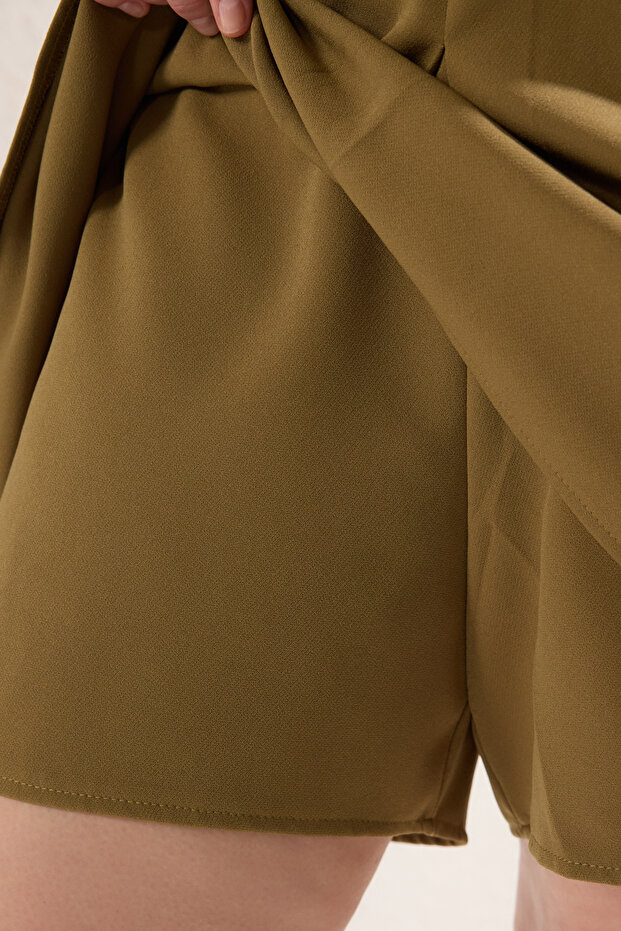 Khaki Dwurzędowy Kombinezon z Kołnierzykiem Tkany Plus Size Tbbss25Bg00006 - 4