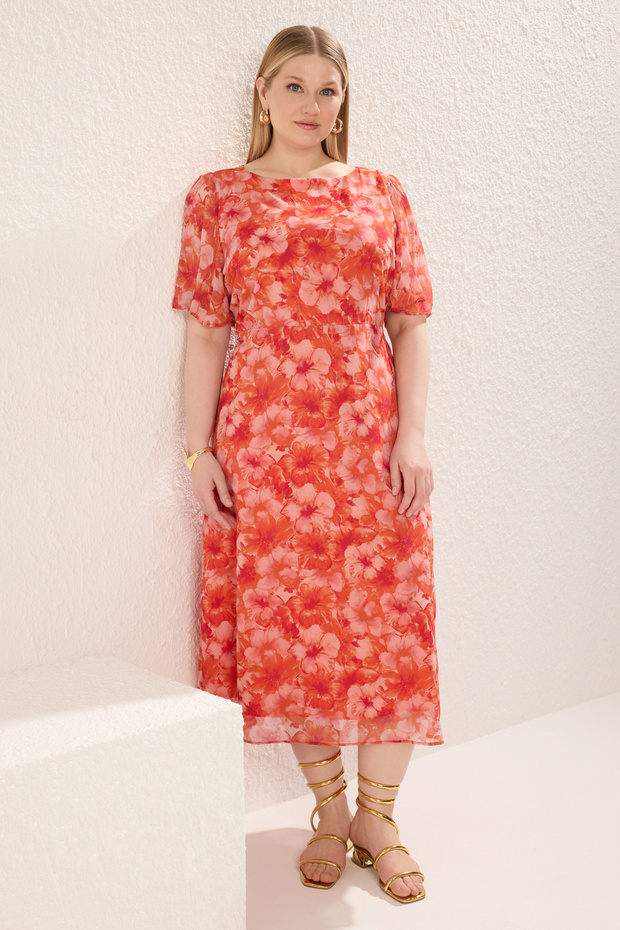 Többszínű virágos A-vonalú Midi szőtt ruha TBBSS23AH00274 - 2