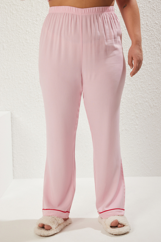 Pembe Kalpli Biyeli Viskon Dokuma Pijama Takımı TBBSS25AI00082 - 4