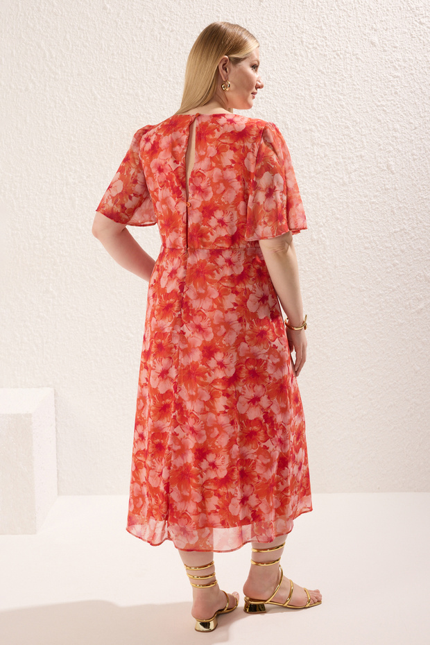 Többszínű virágos A-vonalú Midi szőtt ruha TBBSS23AH00274 - 5