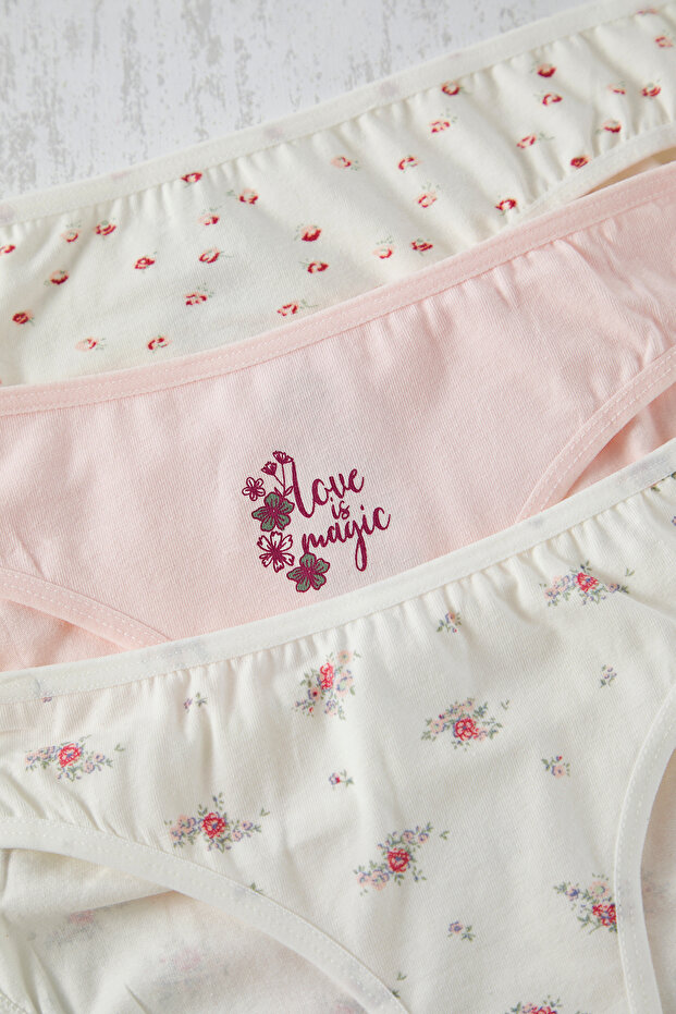 Pembe-Çok Renkli 3'lü Paket Pamuklu Çiçekli Klasik Örme Külot THMSS25KU00040 - 4