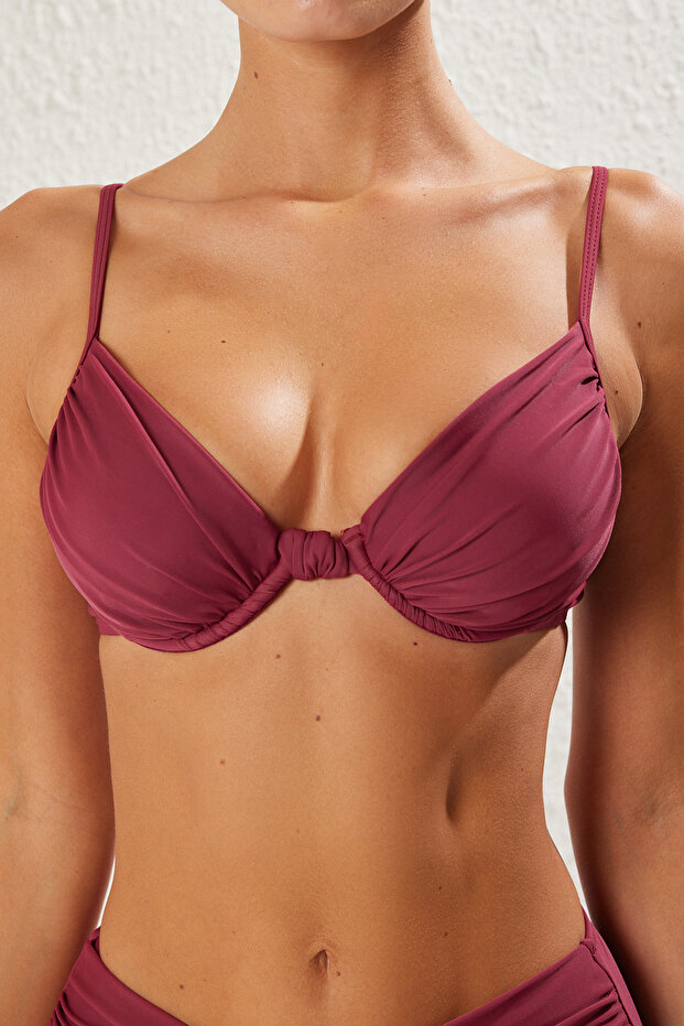 Mürdüm Drapeli Balconette Kaplı Bikini Üstü TBESS25BU00000 - 3