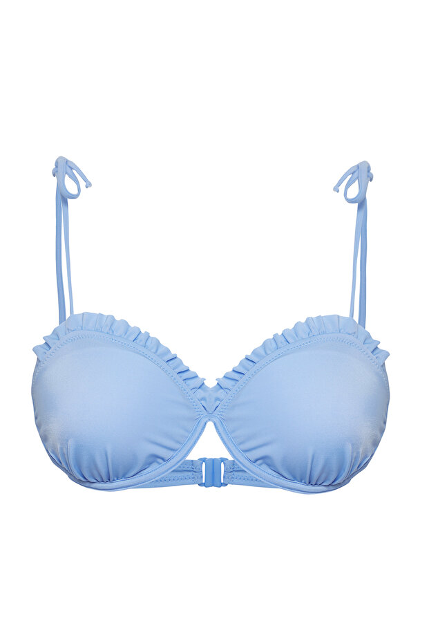 Mavi Fırfırlı Balconette Kaplı Bikini Üstü TBESS25BU00018 - 7