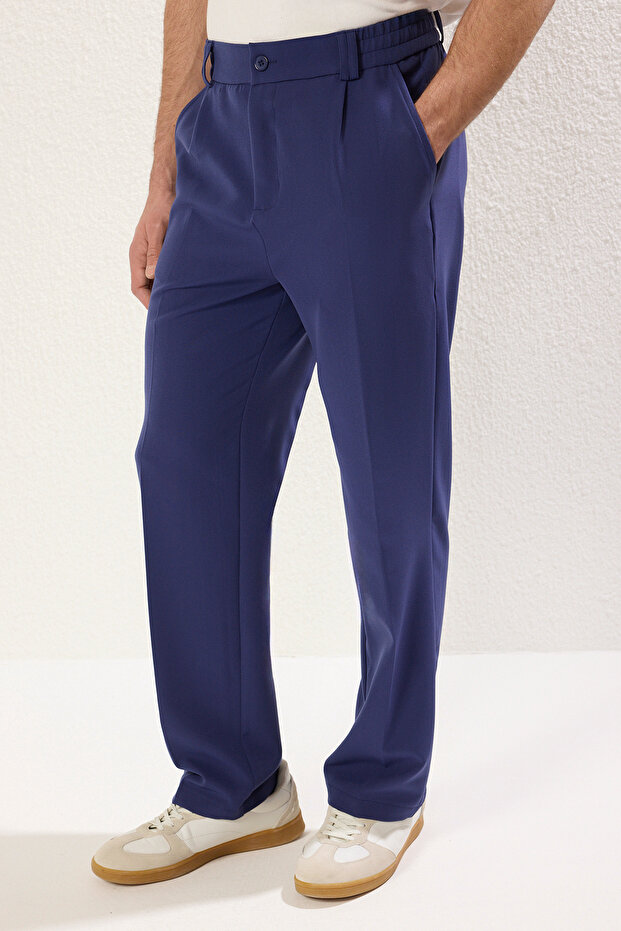 Lacivert Wideleg Baggy Rahat Kalıp Dokuma Kumaş Pantolon TMNSS25PL00007 - 3