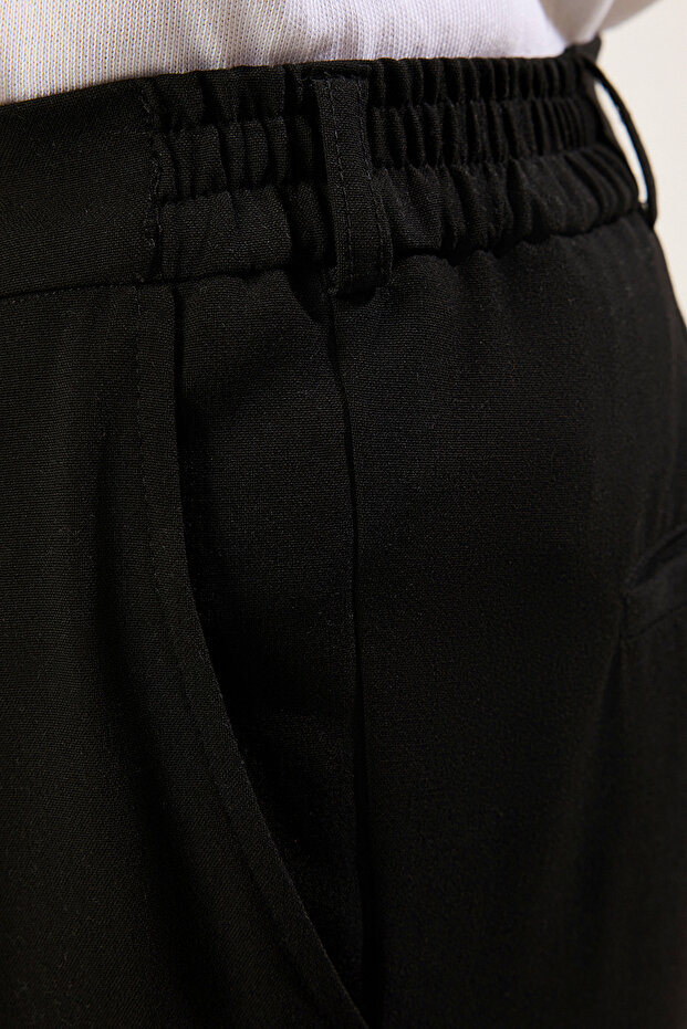 Siyah Wideleg Baggy Rahat Kalıp Dokuma Kumaş Pantolon TMNSS25PL00009 - 6