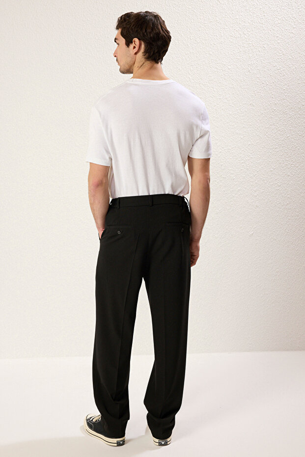 Siyah Wideleg Baggy Rahat Kalıp Dokuma Kumaş Pantolon TMNSS25PL00009 - 7